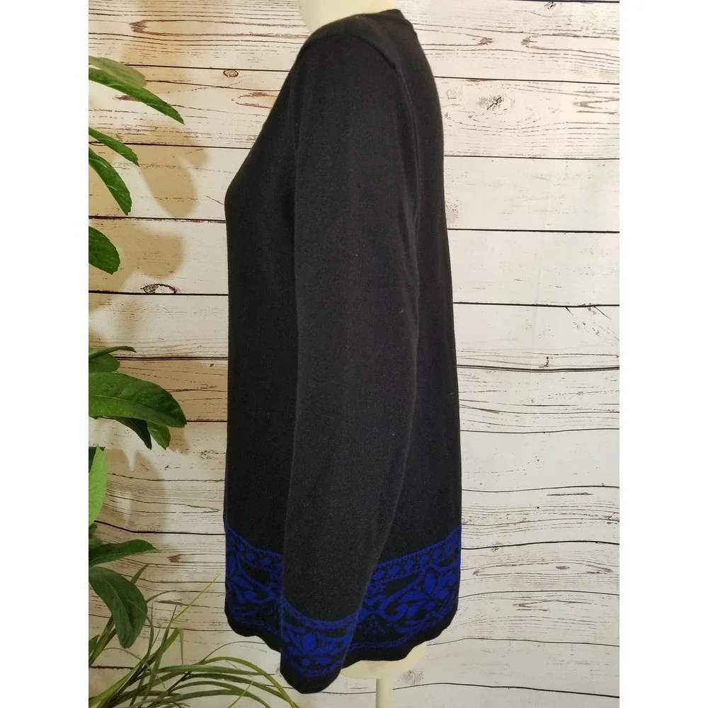 Studio Works Tunic Sweater L Black Blue Damask Scarf Set Long Sleeve - Picture 5 of 11